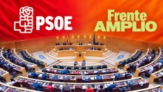 Cámara legislativa con branding político PSOE y Frente Amplio