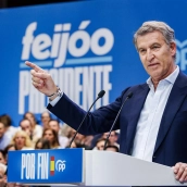 El presidente del Partido Popular, Alberto Núñez Feijóo, durante un acto de precampaña del Partido Popular (PP)