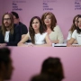 (1 fila, I-D) El secretario de Organización y portavoz de Podemos, Pablo Fernández; la secretaria general de Podemos, Ione Belarra; la secretaria política de Podemos y eurodiputada, Irene Montero. Alejandro Martínez Vélez / Europa Press