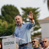 Imagen del líder de Vox, Santiago Abascal, en un acto de precampaña. Fuente: Álex Zea / Europa Press. Imagen del líder de Vox, Santiago Abascal, en un acto de precampaña. Fuente: Álex Zea / Europa Press.