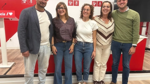 Luis Ángel Marín (3º Congreso), Rosa Aldea (1º Senado), Alicia García (2º Congreso), Belinda Mencía (3º Senado) y Álvaro Bilbao (1º Congreso). Fuente: PSOE Palencia.