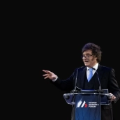 El presidente de Argentina, Javier Milei, durante el acto de clausura del Madrid Economic Forum. Fernando Sánchez / Europa Press
