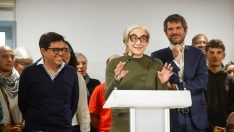Gerardo Pisarello, candidato a la alcaldía de Barcelona,  la exalcaldesa de Barcelona, Ada Colau y el ministro de Cultura, Ernest Urtasun. Kike Rincón / Europa Press
