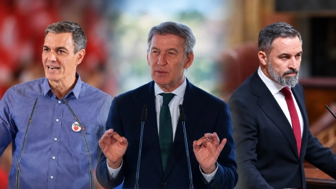 Pedro Sánchez, Alberto Núñez Feijóo y Santiago Abascal. Elaboración propia: Europa Press