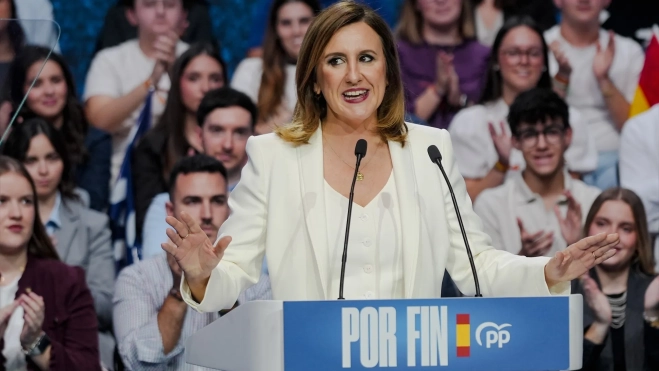 La alcaldesa de Valencia, María José Catalá, durante su intervención como candidata al Congreso en el mitin del PP. Jorge Gil / Europa Press