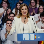 La alcaldesa de Valencia, María José Catalá, interviene durante un acto de precampaña del Partido Popular el pasado viernes. Jorge Gil / Europa Press