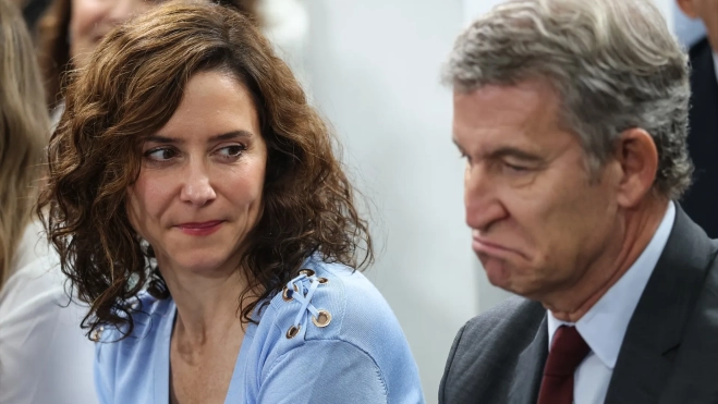 The president of the Community of Madrid, Isabel Díaz Ayuso, and the president of the PP, Alberto Núñez Feijóo. Source: Alejandro Martínez Vélez / Europa Press.