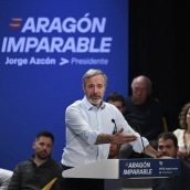 Jorge Azcón, en un mitin del PP