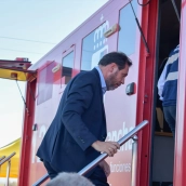 El ministro de Transportes y Movilidad Sostenible, Óscar Puente, en el Puesto de Mando Avanzado de Urda. Eusebio García del Castillo / Europa Press