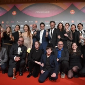 El equipo de 'Sirat' tras la gala de los Premios Gaudí, a 8 de febrero de 2026, en Barcelona, Catalunya (España)