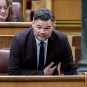 El portavoz de ERC en el Congreso, Gabriel Rufián, durante una sesión plenaria en el Congreso de los Diputados