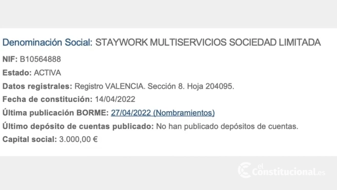 Datos mercantiles de Staywork Multiservicios SL