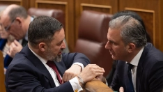 El líder de Vox, Santiago Abascal  y el portavoz en Madrid, Javier Ortega Smith