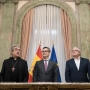 El ministro de la Presidencia, Justicia y Relaciones con las Cortes, Félix Bolaños, el presidente de la Confederación Episcopal Española, Luis Argüello, y el Presidente de la Conferencia Española de Religiosos, Jesús Díaz Sariego. Diego Radamés / Europa Press