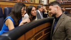 Gabriel Rufián junto a Ione Belarra e Irene Montero
