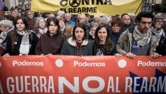 Isa Serra, Irene Montero e Ione Belarra, en la manifestación del “no a la guerra” el 21 de marzo de 2026. Diego Radamés / Europa Press