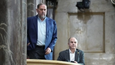 El presidente de ERC, Oriol Junqueras y el secretario general de Junts, Jordi Turull. David Zorrakino / Europa Press