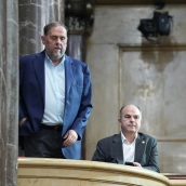 El presidente de ERC, Oriol Junqueras y el secretario general de Junts, Jordi Turull. David Zorrakino / Europa Press