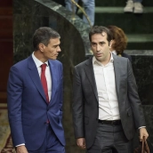 El presidente del Gobierno, Pedro Sánchez, y el recién nombrado vicepresidente Carlos Cuerpo.