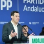 Juanma Moreno interviene en la reunión de la Junta Directiva Autonómica del PP en Sevilla.
