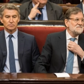 El presidente del Partido Popular, Alberto Núñez Feijóo, y el expresidente del Gobierno Mariano Rajoy. Diego Radamés / Europa Press