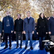 Feijóo, el líder del PP, junto a Ayuso, Almeida, Aznar, Tellado y Rajoy.