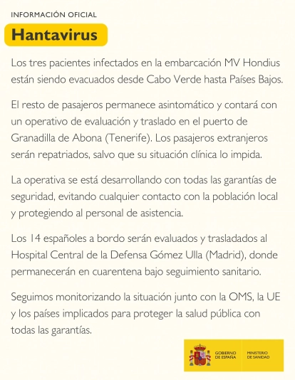 Comunicado oficial Ministerio de Sanidad