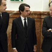 Zapatero, Aznar y González, en un acto en el Congreso (Europa Press)
