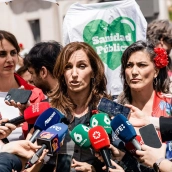 La ministra Mónica García en la reciente fiesta de San Isidro (Carlos Luján/Europa Press)