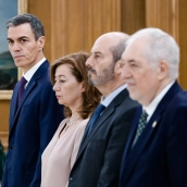 Pedro Sánchez, los presidentes de Congreso y Senado y el del TC, Conde Pumpido