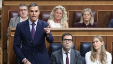 El presidente del Gobierno, Pedro Sánchez, el vicepresidente primero y ministro de Economía, Carlos Cuerpo y la vicepresidenta tercera y ministra para la Transición Energética, Sara Aagesen. Marta Fernández / Europa Press