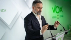 El presidente de VOX, Santiago Abascal, durante una rueda de prensa, en la sede VOX. Alejandro Martínez Vélez / Europa Press