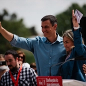 Pedro Sánchez, el presidente del Gobierno, junto a Milagros Tolón.