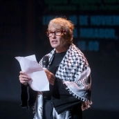 La presentadora del acto Alicia Armesto durante el acto 'El genocidio continúa, el movimiento de solidaridad con la resistencia palestina también'. Alberto Ortega / Europa Press