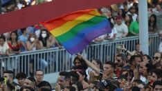 Una persona sostiene una bandera LGTB en el Orgullo de Madrid. Isabel Infantes / Europa Press
