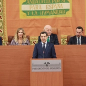 El presidente en funciones de la Junta y candidato del PP a la reelección, Juanma Moreno. Rocío Ruz / Europa Press