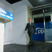 El presidente del Partido Popular, Alberto Núñez Feijóo, durante una rueda de prensa, en la sede del PP. Matias Chiofalo / Europa Press