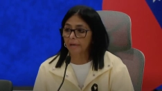 La presidenta encargada de Venezuela, Delcy Rodríguez, durante la rueda de prensa internacional. Fuente: Directo de la Rueda de Prensa, Gobierno de Venezuela