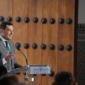 El presidente de la Junta de Andalucía Juanma Moreno en un acto en el Parlamento andalúz. María José López/Europa Press