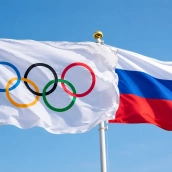 Bandera del COI y de Rusia / Fuente: COI e IA (OpenAI - ChatGPT)