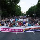 Cabecera y pancarta principal de la manifestación estatal del Orgullo LGTBI+ 2026. Matias Chiofalo / Europa Press
