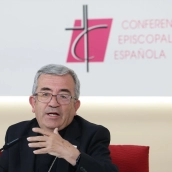 El presidente de la CEE, Mons. Luis Argüello, durante una rueda de prensa. Foto de archivo: Marta Fernández / Europa Press